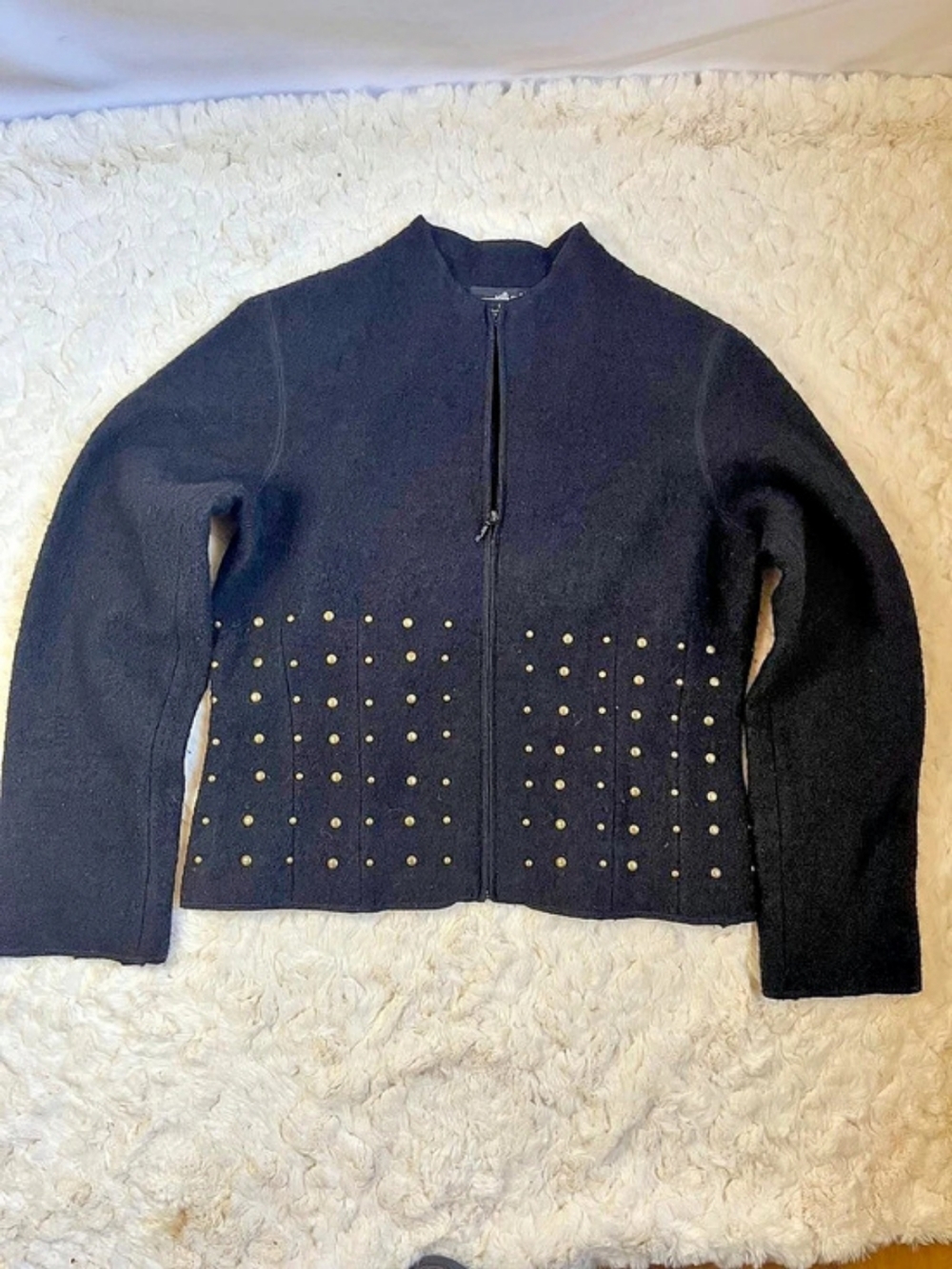 Vintage Willie Smith Black 100% Wool Studded Zip Jacket M